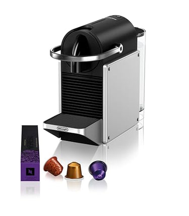 Nespresso De'Longhi Pixie EN127.S Kaffekapselmaschine, zwei Direktwahltasten, ECO-Modus, kompaktes Design, 19 Bar Drucksystem, 1260W, Silber/Schwarz im Sale